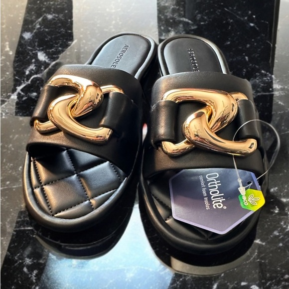 NWT Aerosoles Women's Big Chain Slide Slipper Size 7 Black - Picture 7 of 11